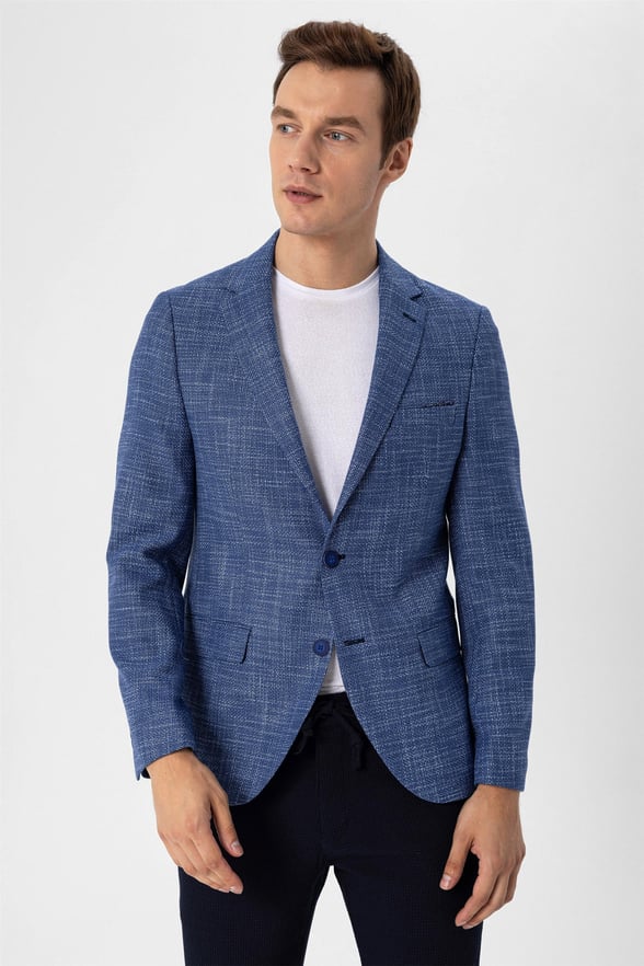 Saks Mavi Slim Armürlü Sivri Yaka 6 Drop                                                       Ceket