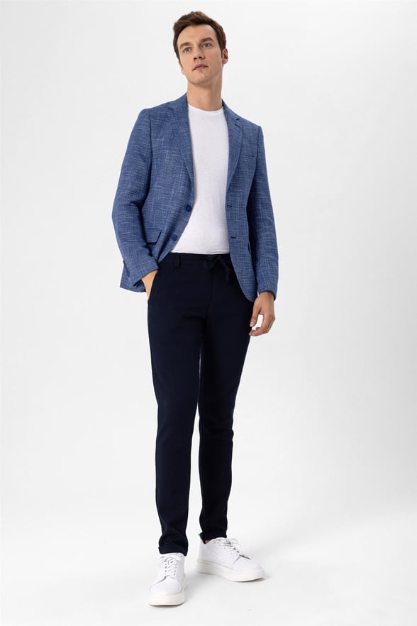 Saks Mavi Slim Armürlü Sivri Yaka 6 Drop                                                       Ceket