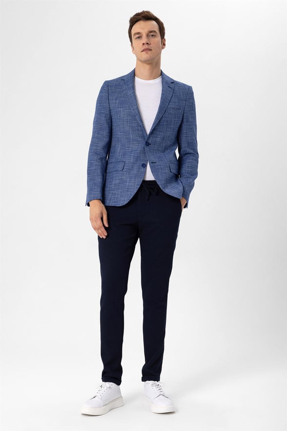 Saks Mavi Slim Armürlü Sivri Yaka 6 Drop                                                       Ceket