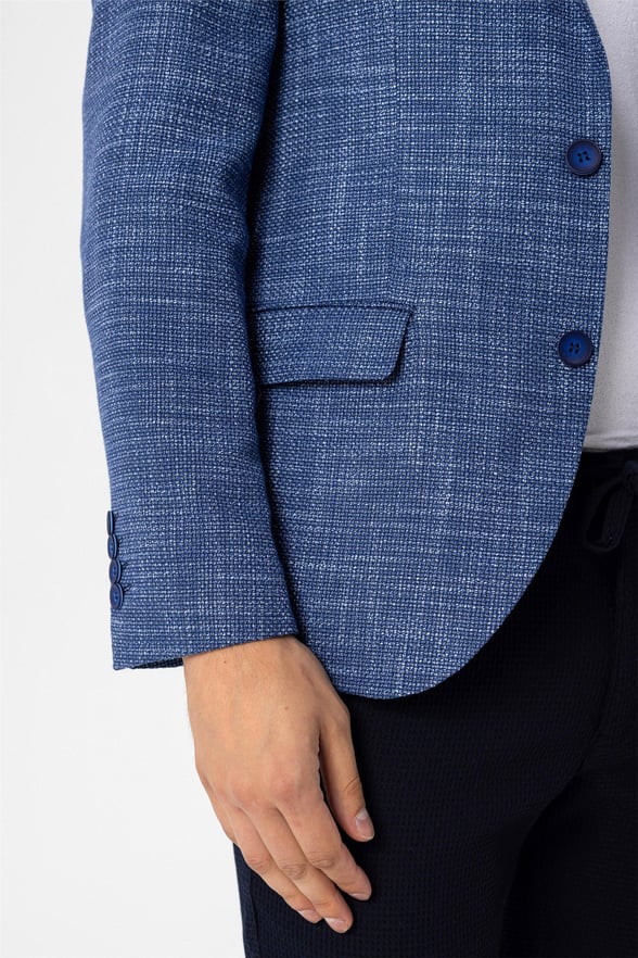 Saks Mavi Slim Armürlü Sivri Yaka 6 Drop                                                       Ceket