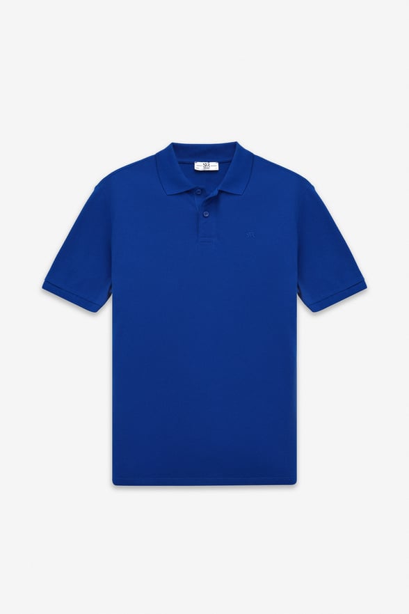 Saks Mavi Slim Düz Fermuarlı Polo Yaka Tişört