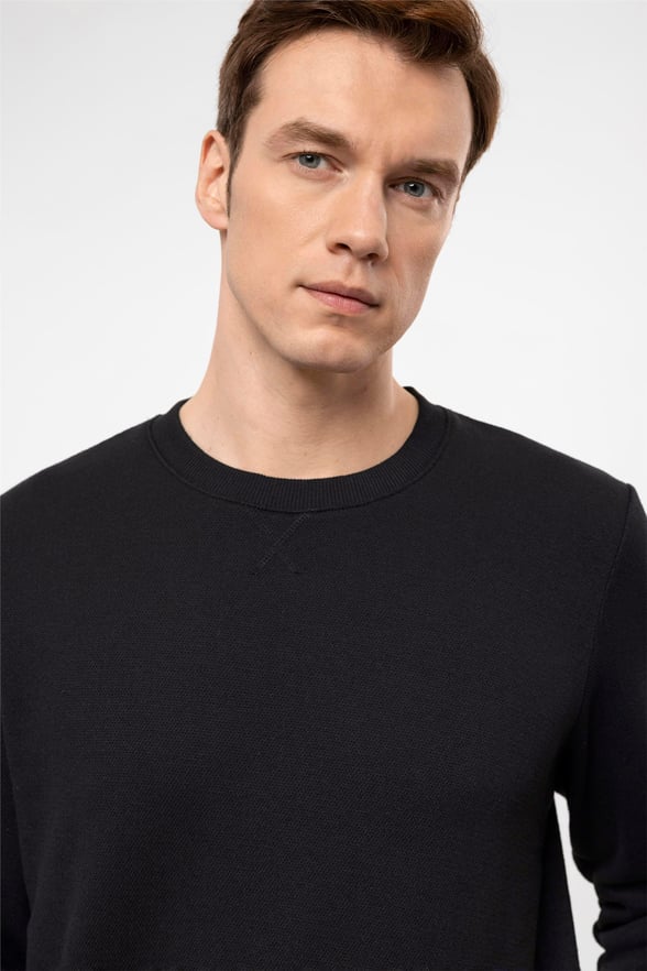 SİYAH 10 Regular Armürlü O Yaka  Sweatshirt