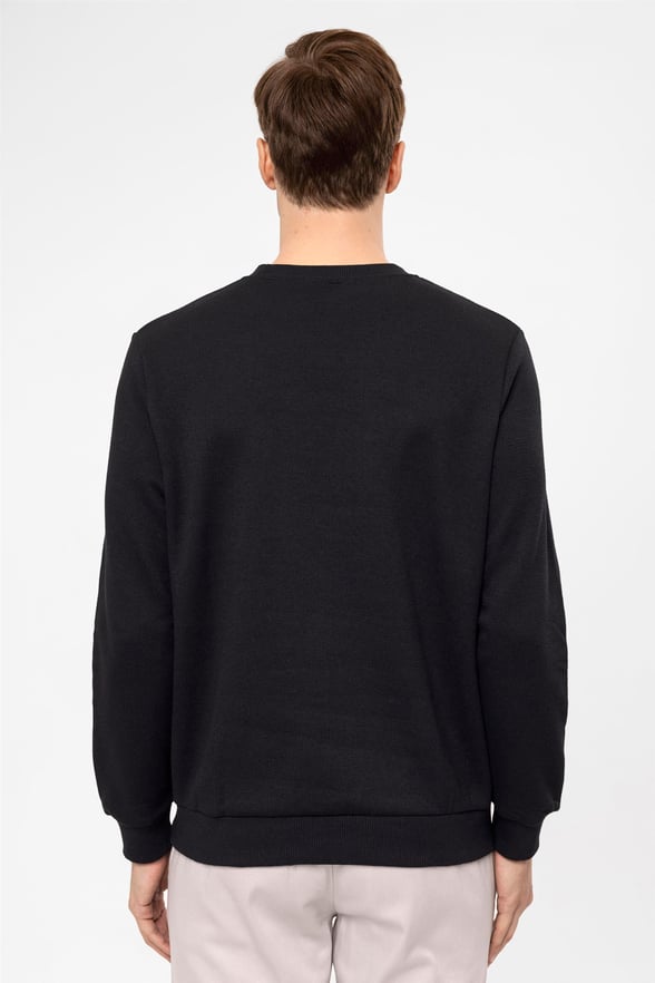 SİYAH 10 Regular Armürlü O Yaka  Sweatshirt