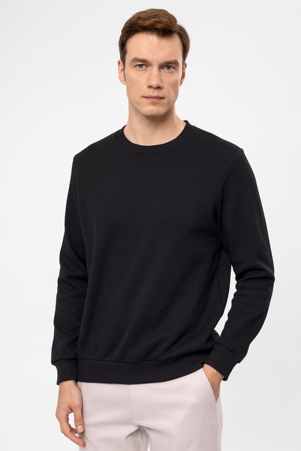 SİYAH 10 Regular Armürlü O Yaka  Sweatshirt