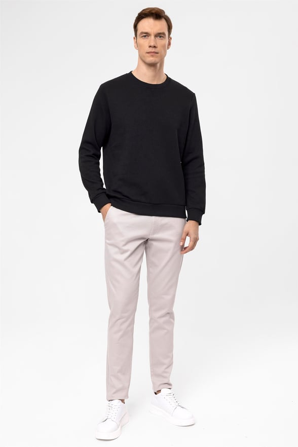 SİYAH 10 Regular Armürlü O Yaka  Sweatshirt