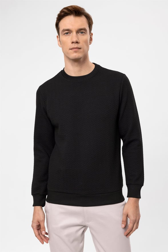 SİYAH 10 Regular Kapitone O Yaka  Sweatshirt