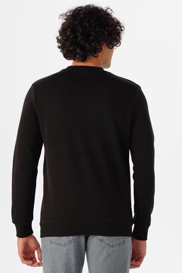 Siyah Regular Armürlü Bisiklet Yaka Sweatshirt