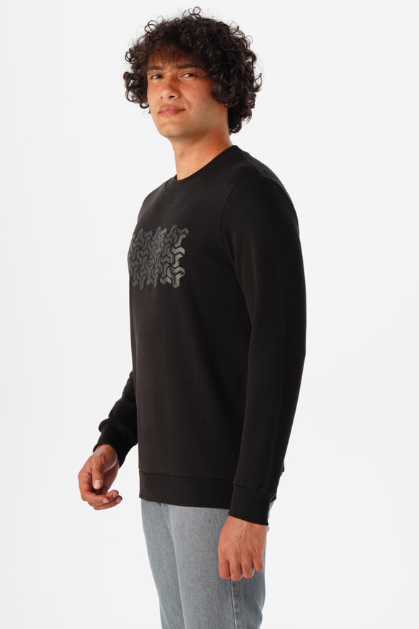 Siyah Regular Armürlü Bisiklet Yaka Sweatshirt