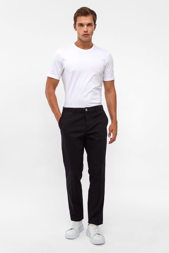 Siyah Regular Armürlü Chino Pantolon