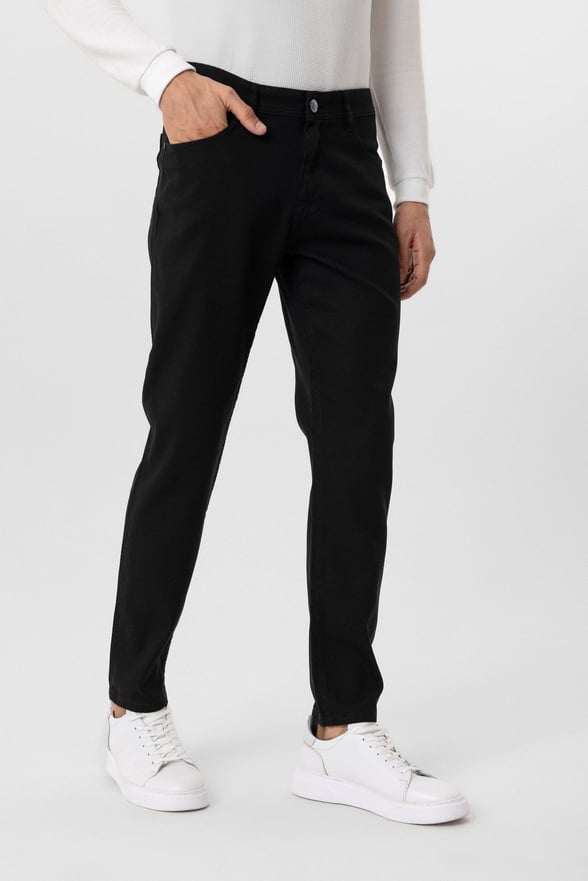 Siyah Regular Armürlü Kanvas Pantolon