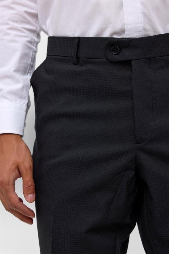 Siyah Regular Armürlü Kumaş Pantolon