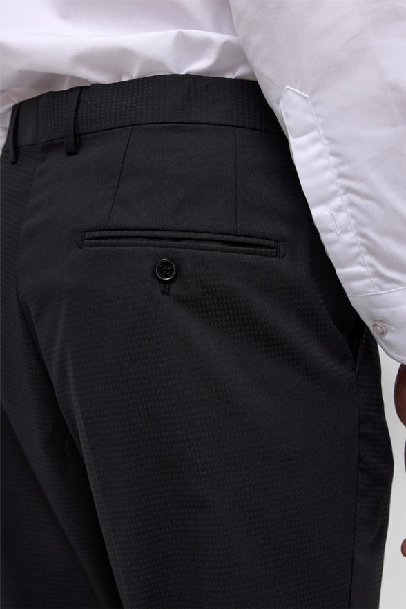 Siyah Regular Armürlü Kumaş Pantolon
