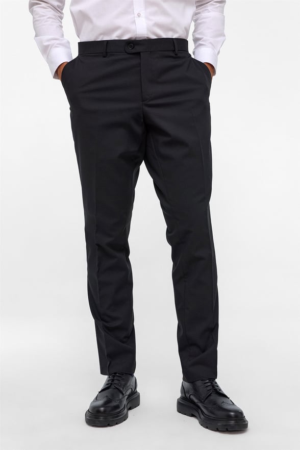 Siyah Regular Armürlü Kumaş Pantolon