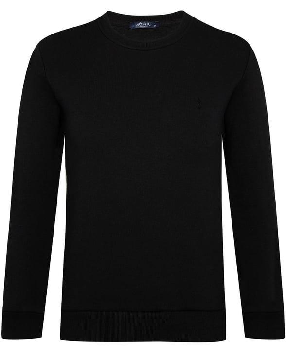 Siyah Regular Armürlü O Yaka  Sweatshirt