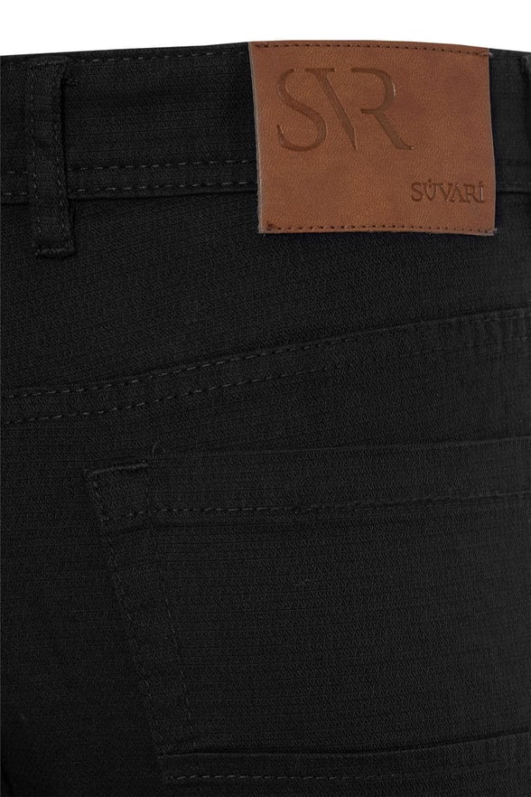 Siyah Regular Armürlü Pantolon