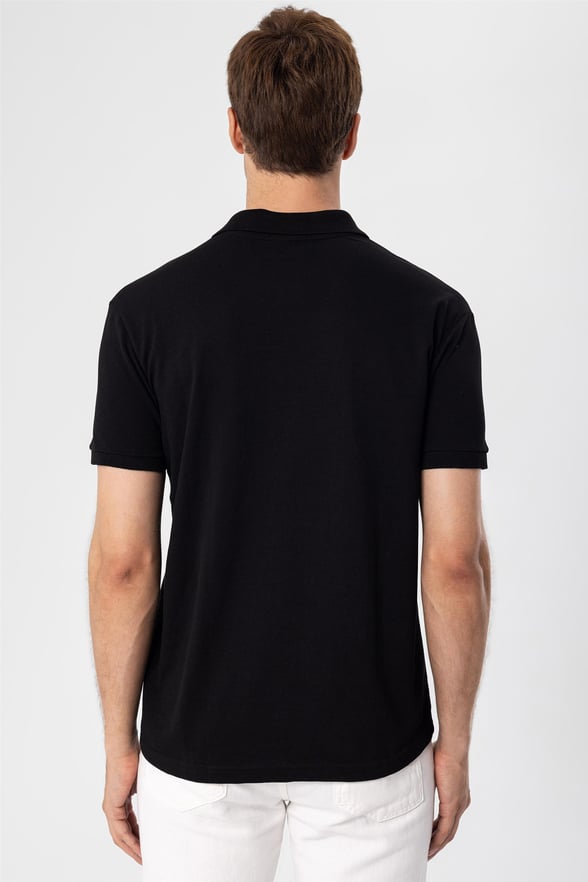 Siyah Regular Armürlü Polo Yaka  Tişört
