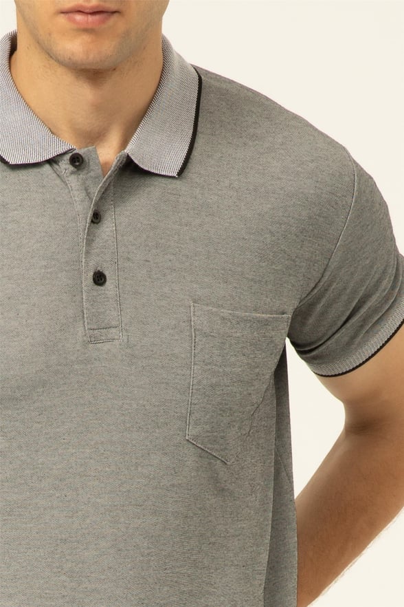Siyah Regular Armürlü Polo Yaka  Tişört