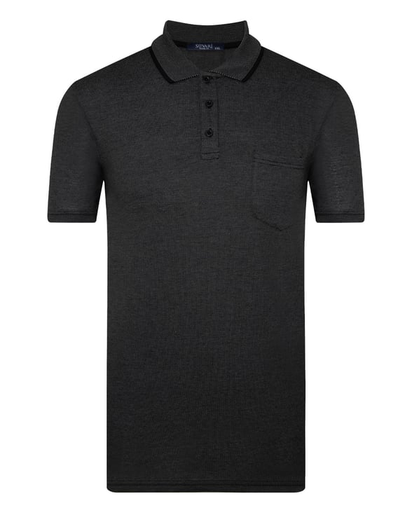 Siyah Regular Armürlü Polo Yaka  Tişört