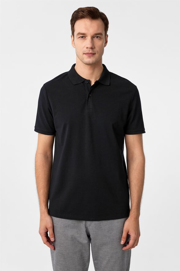 Siyah Regular Armürlü Polo Yaka Tişört