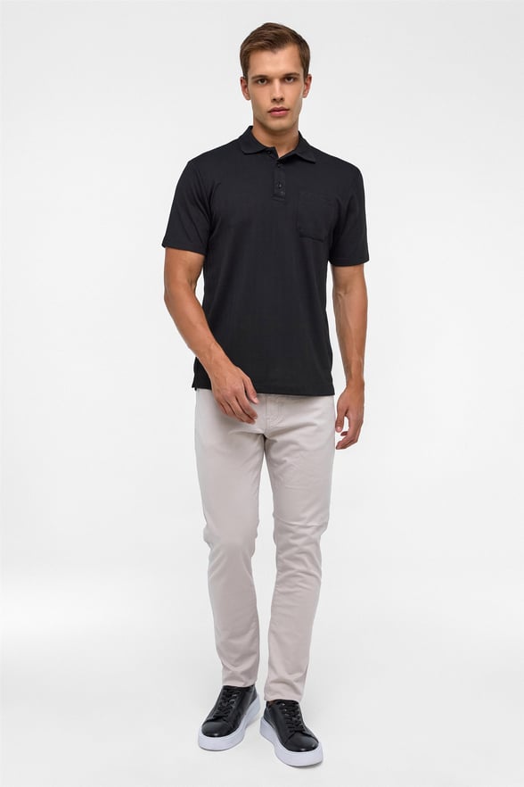 Siyah Regular Armürlü Polo Yaka Tişört