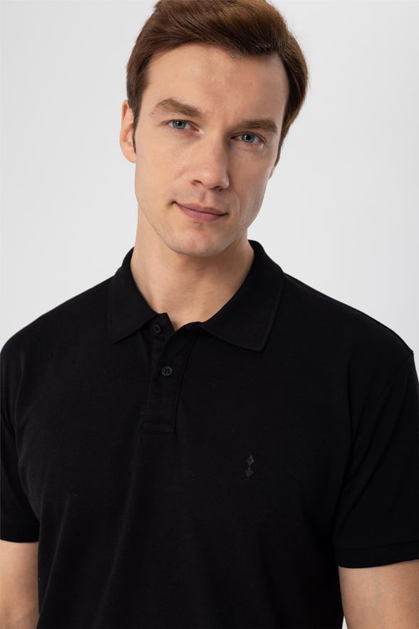 Siyah Regular Armürlü Polo Yaka  Tişört