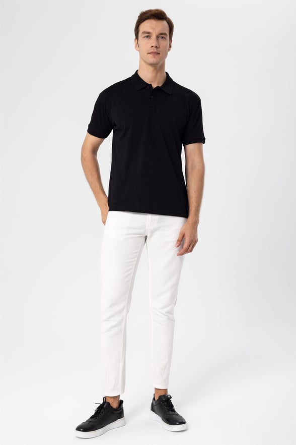 Siyah Regular Armürlü Polo Yaka  Tişört