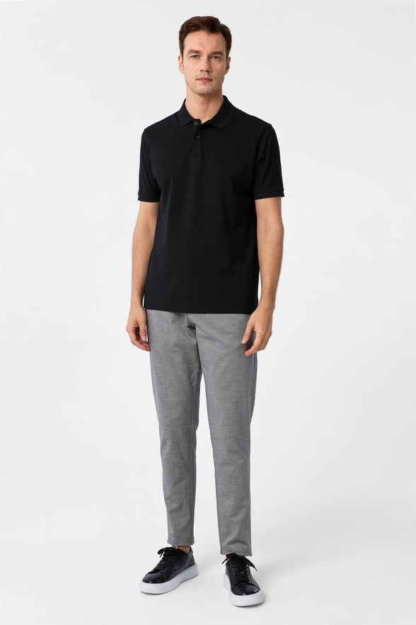 Siyah Regular Armürlü Polo Yaka Tişört