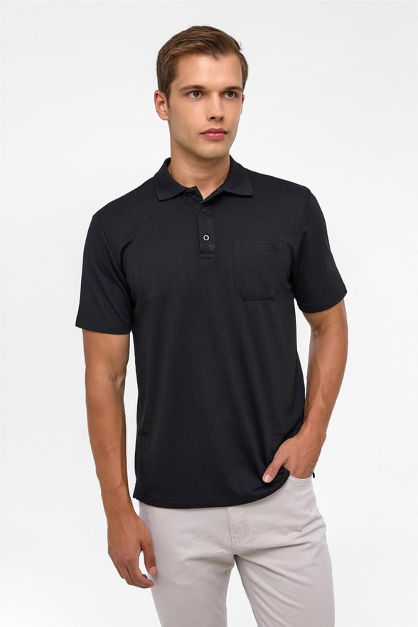 Siyah Regular Armürlü Polo Yaka Tişört