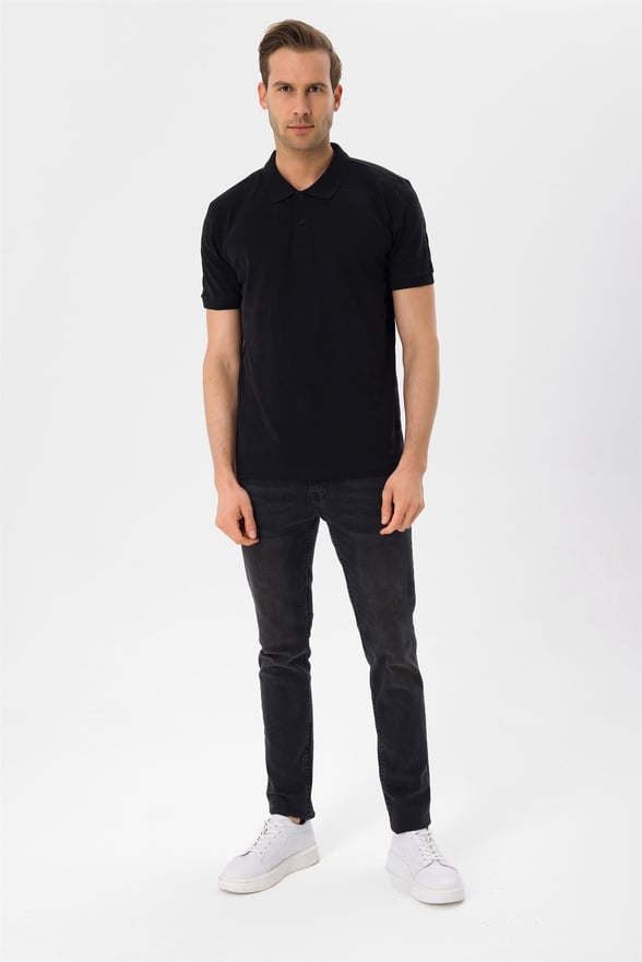 Siyah Regular Armürlü Polo Yaka  Tişört