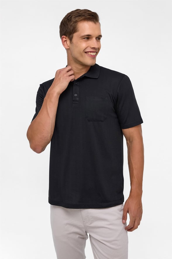 Siyah Regular Armürlü Polo Yaka Tişört