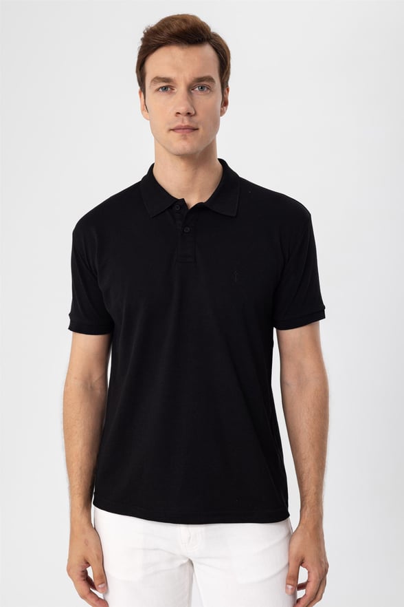Siyah Regular Armürlü Polo Yaka  Tişört