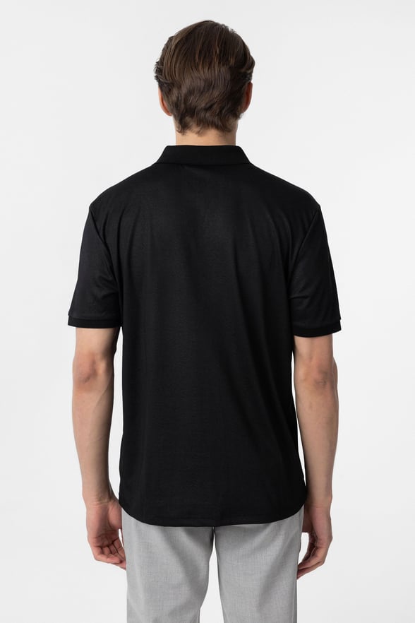 Siyah Regular Baskılı Polo Yaka Tişört