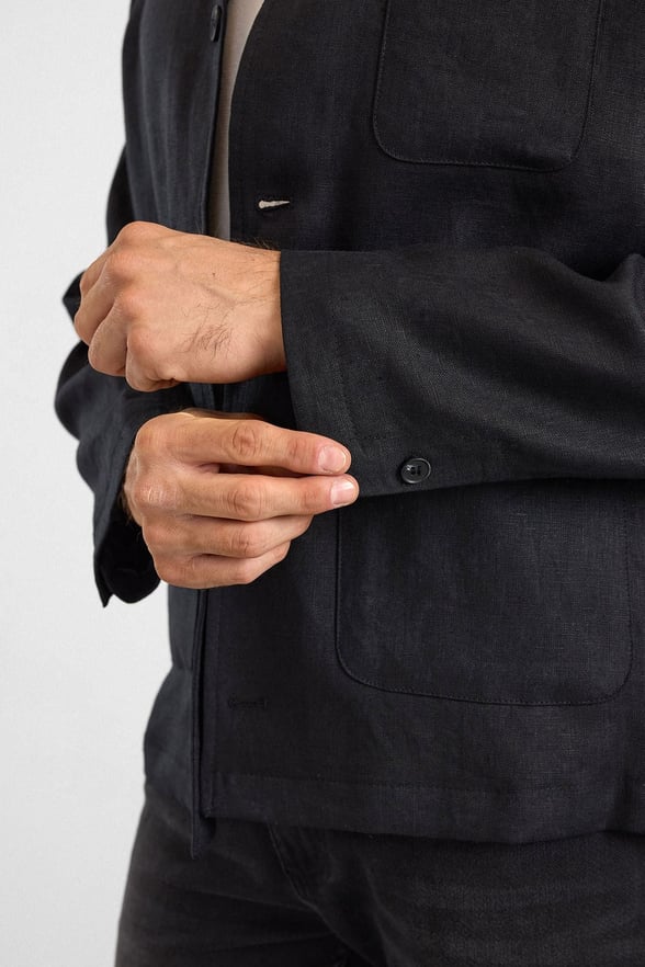 Siyah Regular Bebe Yaka Düz Poplin Torba Cep 4 Drop Spor Ceket
