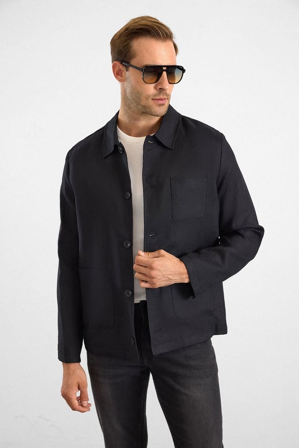Siyah Regular Bebe Yaka Düz Poplin Torba Cep 4 Drop Spor Ceket