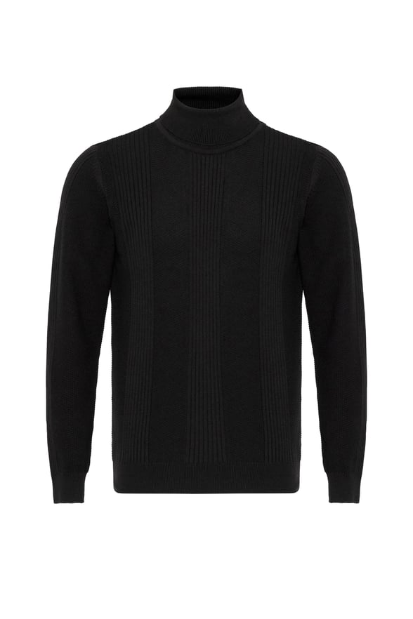 Siyah Regular Desenli Polo Yaka Triko