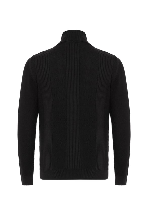 Siyah Regular Desenli Polo Yaka Triko