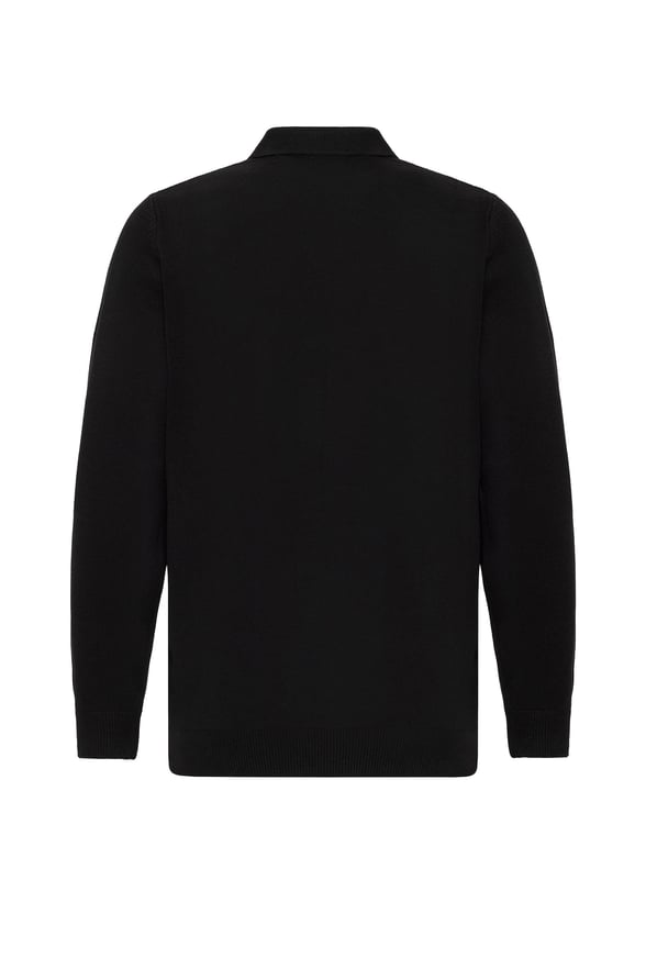 Siyah Regular Desenli Polo Yaka Triko