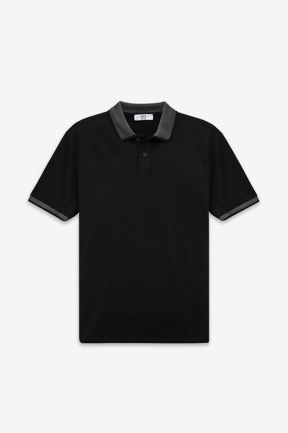 Siyah Regular Düz Baskısız Pike Polo Yaka Standart Tişört