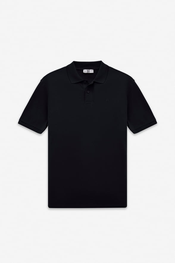 Siyah Regular Düz Fermuarlı Polo Yaka Tişört