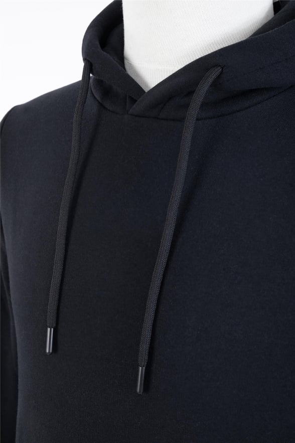 Siyah Regular Düz Kapişonlu Yaka Sweatshirt