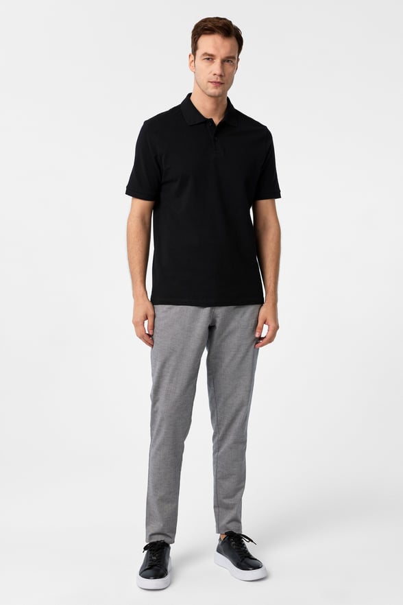 Siyah Regular Düz Polo Yaka Tişört