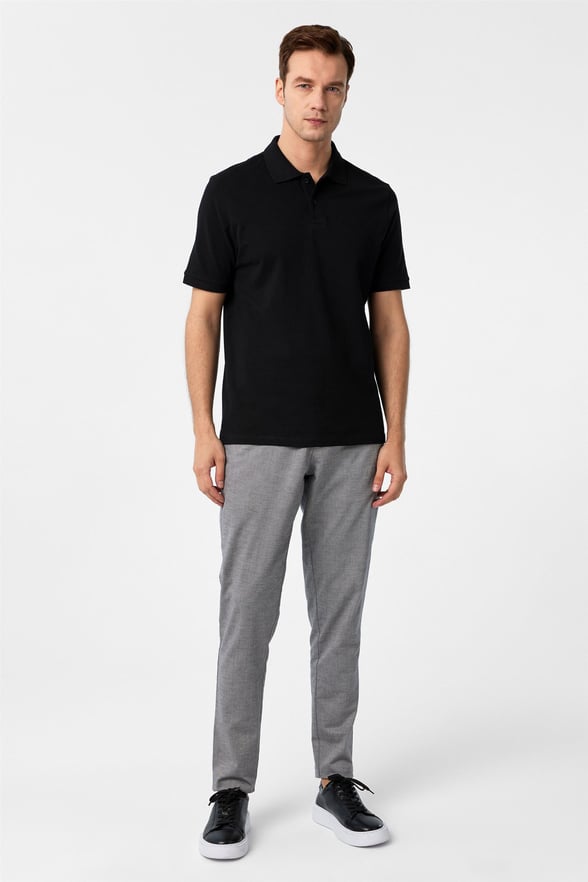 Siyah Regular Düz Polo Yaka Tişört