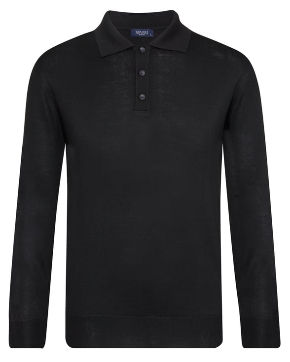 Siyah Regular Düz Polo Yaka  Triko