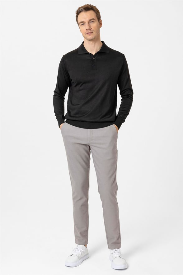 Siyah Regular Düz Polo Yaka Triko