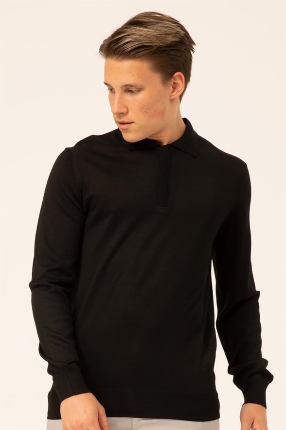Siyah Regular Düz Polo Yaka  Triko