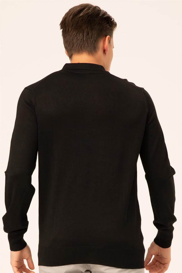 Siyah Regular Düz Polo Yaka  Triko