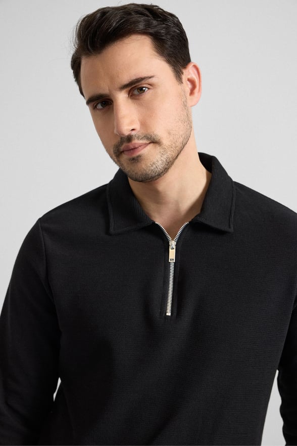 Siyah Regular Düz Yarım Balıkçı Yaka Sweatshirt