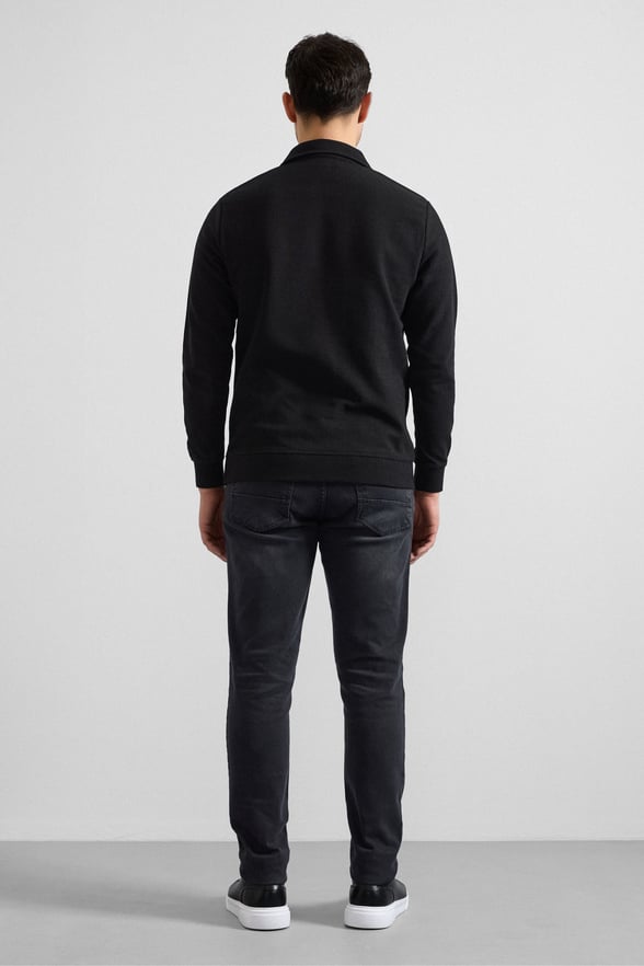Siyah Regular Düz Yarım Balıkçı Yaka Sweatshirt