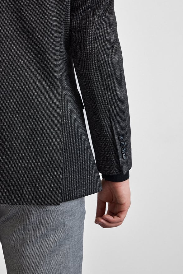 Siyah Regular Mono Yaka Torba Cep 4 Drop Klasik Ceket