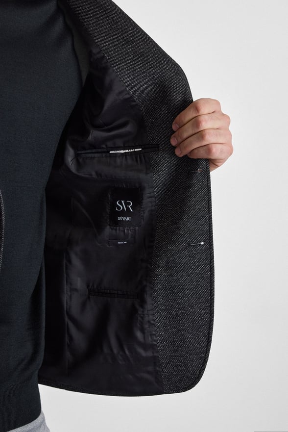 Siyah Regular Mono Yaka Torba Cep 4 Drop Klasik Ceket
